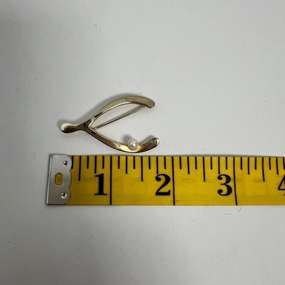 Vintage Brooch 12K GF Wishbone Pearl Gold Filled - Picture 9 of 11